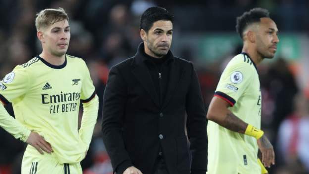 Arteta reacts after Arsenal’s drubbing at Anfield
